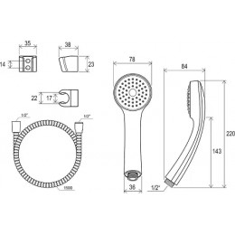 Душевой гарнитур - шланг 150 см, лейка, держатель диаметр 68 мм 901.00