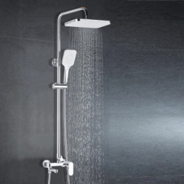 Душевая колонна с трехрежимной лейкой, со смесителем для ванны, с поворотным изливом, прямоугольная, хром, Azario AZ-20S ARIZONA SQUARE