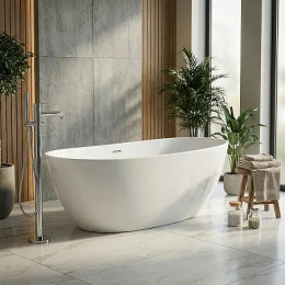 EASTON NEW Ванна акриловая белая, свободностоящая, в комплекте с сифоном и металлической рамой 1800x820x600 мм