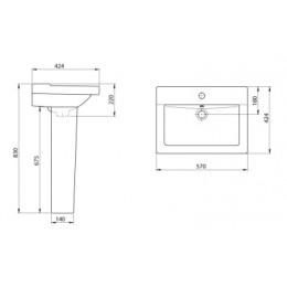 Умывальник Орион с переливом бел. 565 * 428