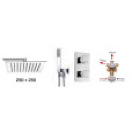 TETIS Комплект: смесит.д/душа 2 вых.+Z00130,верх. душ 250х250 мм, ручной душ CUBE с водорозеткой,шланг 150 см, цвет хром