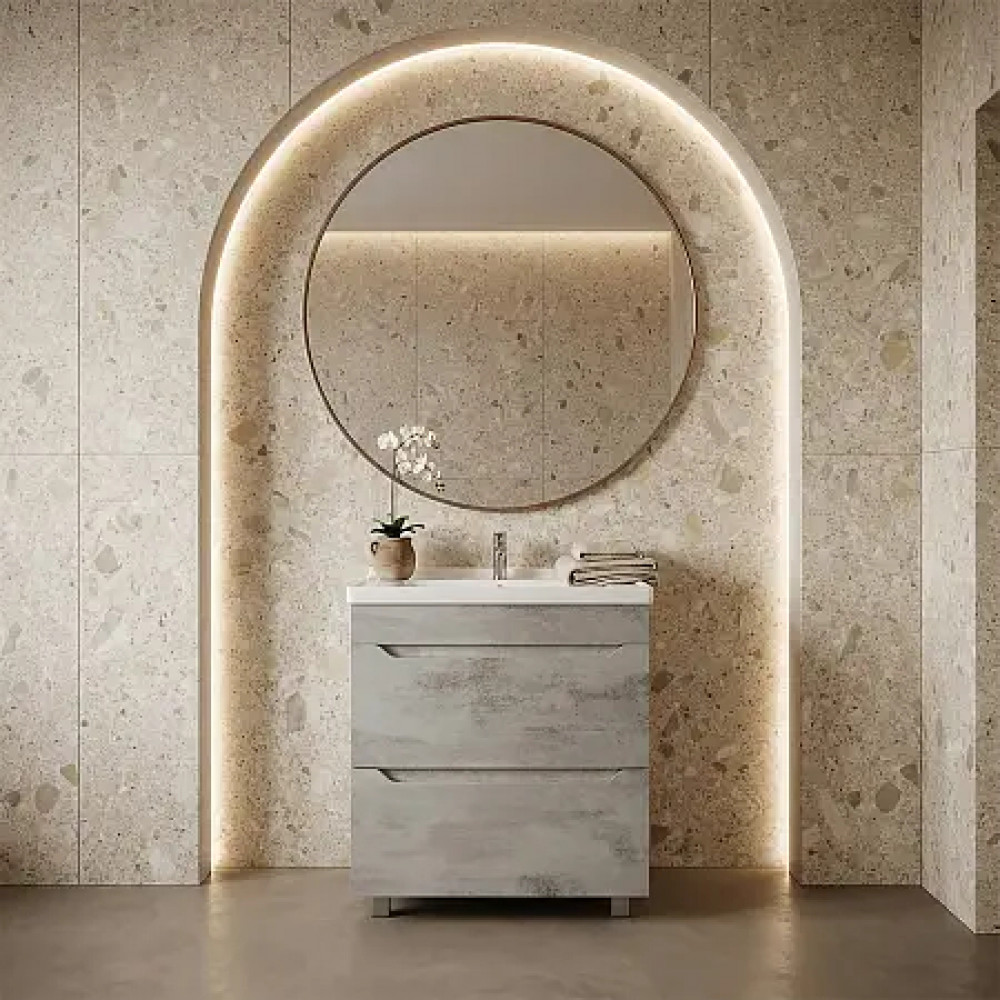 Комплект Тумба Florena 60 Светлый Бетон (810*610*470) с раковиной MONTE Neo 60