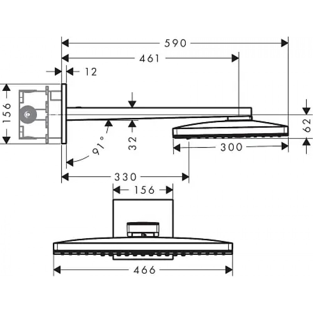 24005400 Верхний душ Rainmaker Select 460 2jet , с держателем 450 мм