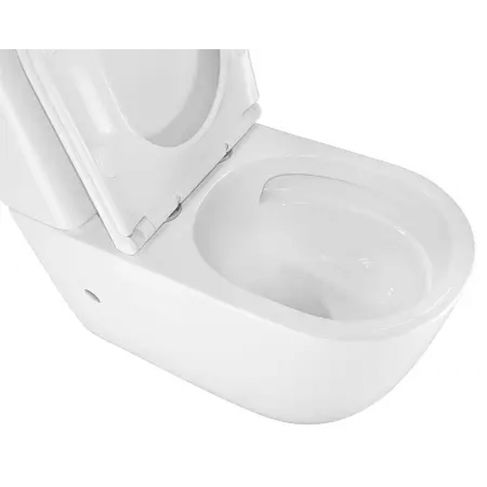 RIANO Унитаз напольный безободковый в комплекте с бачком и сиденьем дюропласт микролифт, смыв ТОРНАДО . Размер 620x355x790 мм (2 места)