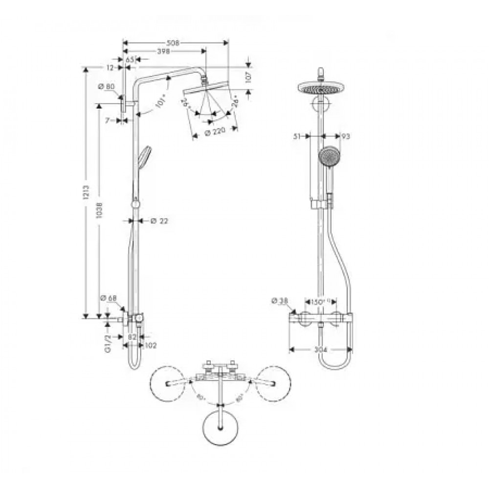 27185000 Croma 220 Showerpipe, душевая панель (с термостатом)