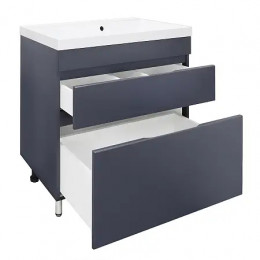 Комплект Тумба Эстима 80/2Н напольная с раковиной Астория 80 Графит