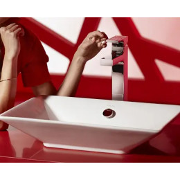 E98340-CP STRAYT Высокий однорычажный смеситель для раковины без донного клапана, Хром