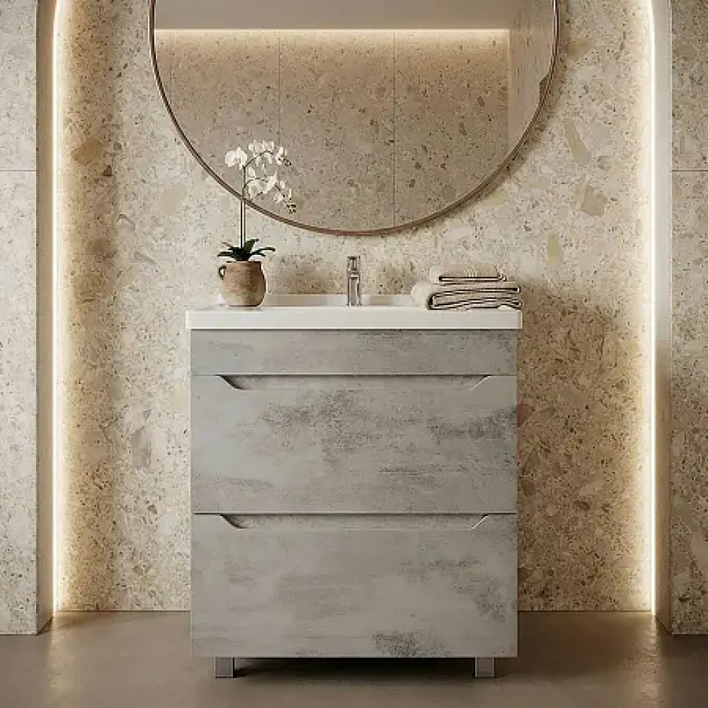 Комплект Тумба Florena 60 Светлый Бетон (810*610*470) с раковиной MONTE Neo 60