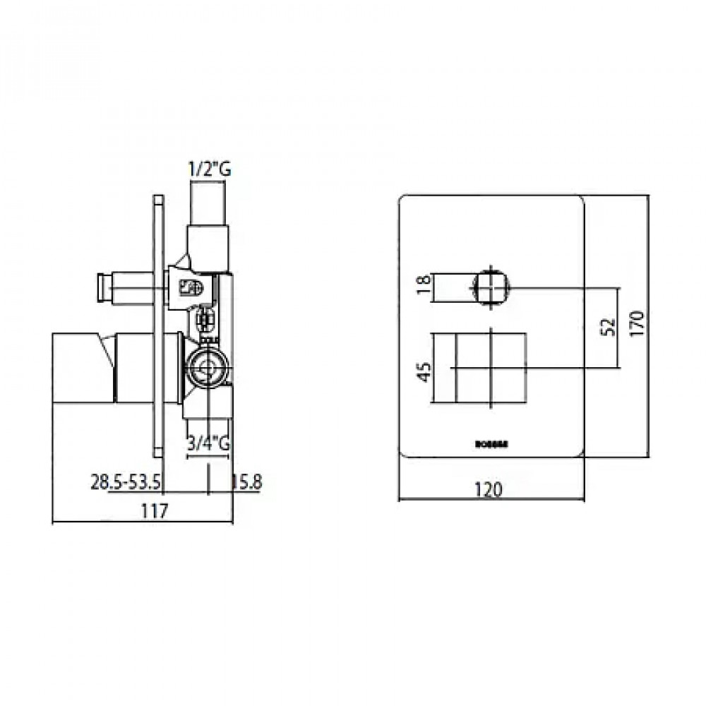 Z00063.030+Z00005 CUBE Смеситель для душа, встраиваемый, 2 выхода (внешняя часть) хром+CUBE Смеситель для душа, встраиваемый, 2 выхода (внешняя часть)