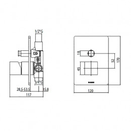 Z00063.030+Z00005 CUBE Смеситель для душа, встраиваемый, 2 выхода (внешняя часть) хром+CUBE Смеситель для душа, встраиваемый, 2 выхода (внешняя часть)