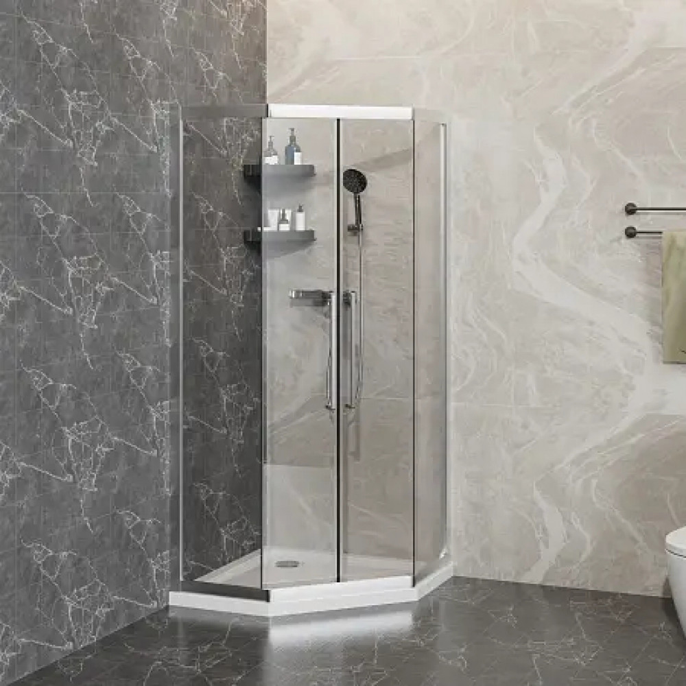 AZ-092K2-90-CH-CL Душевое ограждение OSAKA DIA-TD-90х90х195-CH-CL, прозрачное стекло 5 мм, профиль хром, две двери сдвижные