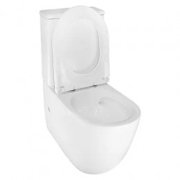 RIANO Унитаз напольный безободковый в комплекте с бачком и сиденьем дюропласт микролифт, смыв ТОРНАДО . Размер 620x355x790 мм (2 места)
