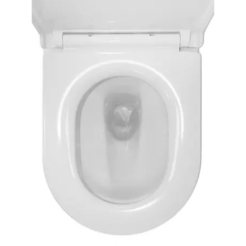 RIANO Унитаз напольный безободковый в комплекте с бачком и сиденьем дюропласт микролифт, смыв ТОРНАДО . Размер 620x355x790 мм (2 места)