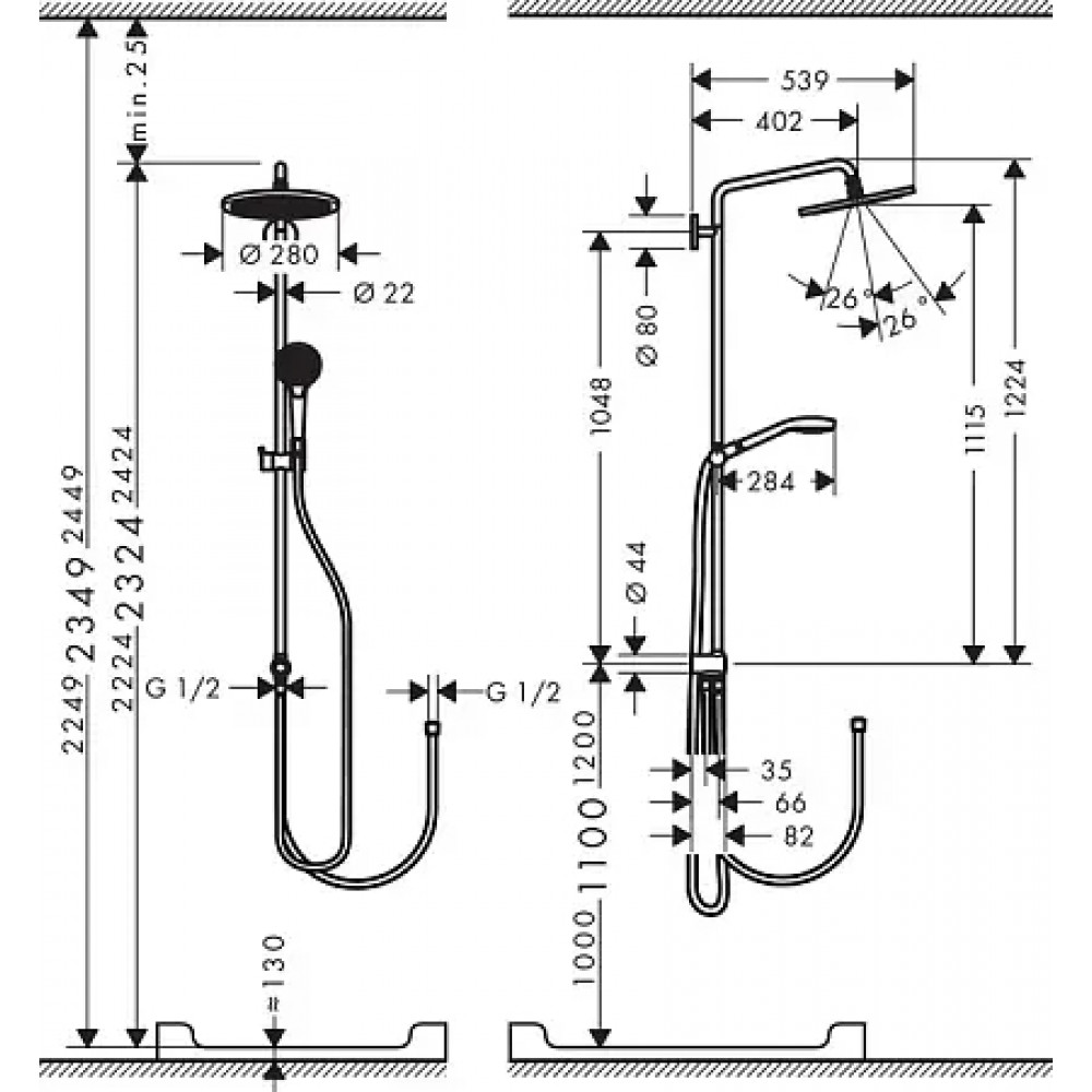 26793000 Croma Select S 280 Air 1jet Showerpipe Reno EcoSmart
