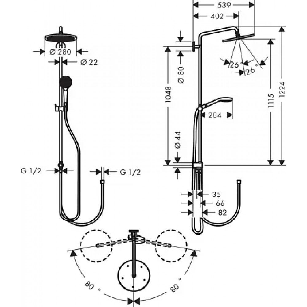 26793000 Croma Select S 280 Air 1jet Showerpipe Reno EcoSmart