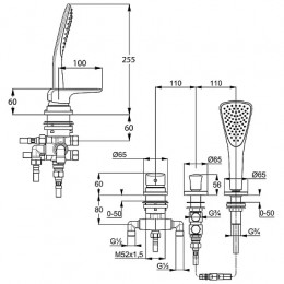 KLUDI AMEO Однорычажный смеситель для ванны и душа на 3 отверстия без излива