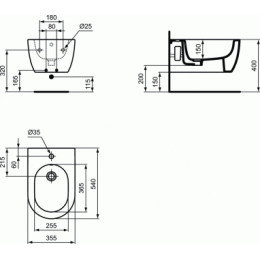BLEND CURVE Подвесное биде с отверстием под смеситель, с отверстием перелива, с крепежом TT0299598 для полностью скрытого монтажа, с декоративной на