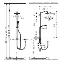 26890340 Croma Select S Showerpipe 280 1jet с термостатом и ручным душем Raindance Select S 120 3jet
