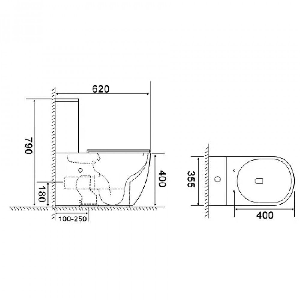 RIANO Унитаз напольный безободковый в комплекте с бачком и сиденьем дюропласт микролифт, смыв ТОРНАДО . Размер 620x355x790 мм (2 места)