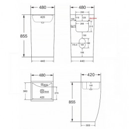 COMELLA Раковина напольная отдельностоящая прямоугольная белая. Размер 480х420х830 мм