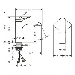 75022670 Vivenis Смеситель для раковины, однорычажный, 110 без сливного гарнитура, матовый черный