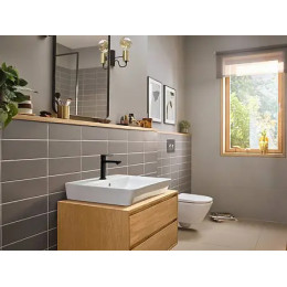 72557670 Rebris E Смеситель для раковины 110, однорычажный, со сливным гарнитуром, матовый черный