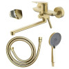 Lursy Смеситель для ванны с ручным душем, длинный излив, золото матовое
