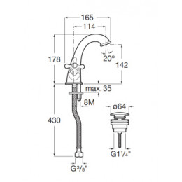 CARMEN Смеситель для умывальника с донным клапаном click-clack
