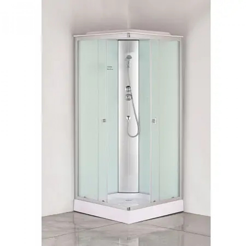 Душевая кабина CS-6411F, 100*100*215 низкая, белая, квадратная, стекло 4мм, поддон 13 см (4 места)