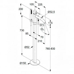 KLUDI BOZZ Однорычажный смеситель для ванны и душа,  для отдельно стоящих ванн