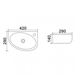 AZ-4519 Раковина подвесная правая 42*29*14