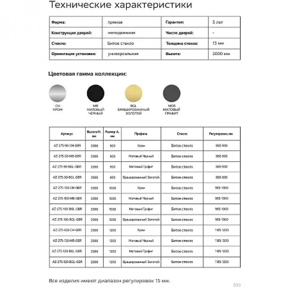 AZ-275-90-MGR-CBR Душевая перегородка Walk-in, 90x200-MGR-CBR, в рамке, Битое стекло, 4+5+4 мм, профиль матовый графит