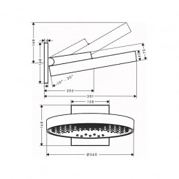 Верхний душ Hansgrohe 360 3jet, с настенным держателем, полированное золото, Rainfinity, 26234990