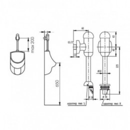 B7120AA Смывной механизм для писсуара 1/2" без регулировки, для верхней подводки, с резиновым адаптором и розеткой