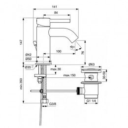 BC203U5 CERALINE Однорукоятковый смеситель для умывальника, картридж 35 мм с функцией HWTC
