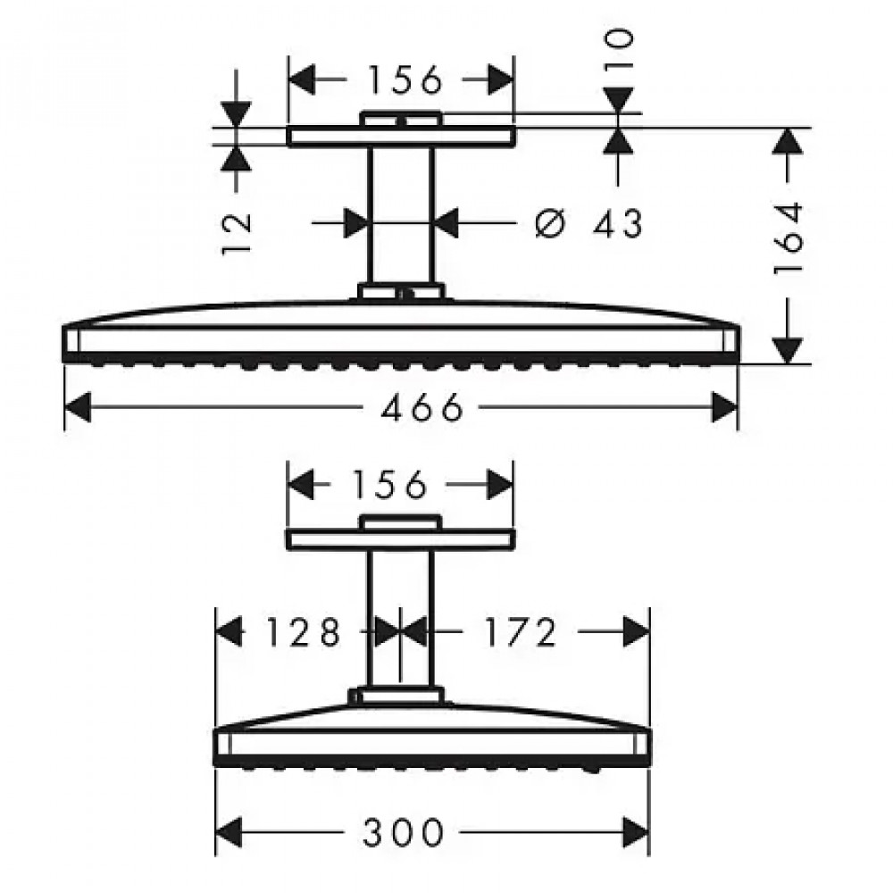 24006600 Rainmaker Select Верхний душ 460 3jet с потолочным подсоединением, черный / хром