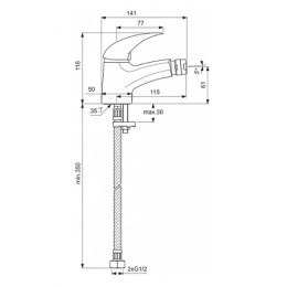 BA002AA ORION Однорукоятковый смеситель для биде под 1 отверстие, гибкая подводка, без донного клапана, хром
