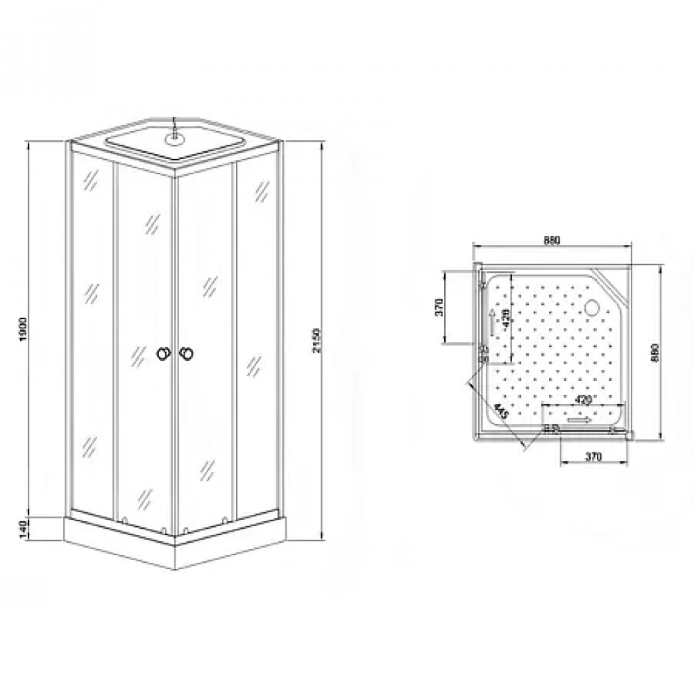CS-992EATM/W-90 Душ. Кабина 880x880x2150 поддон 14 см