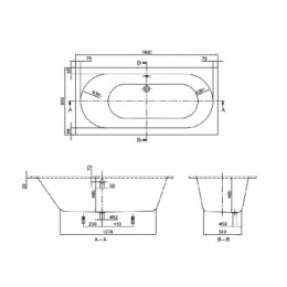 OBERON Ванна квариловая 190х90 с ножками, Альпийский белый