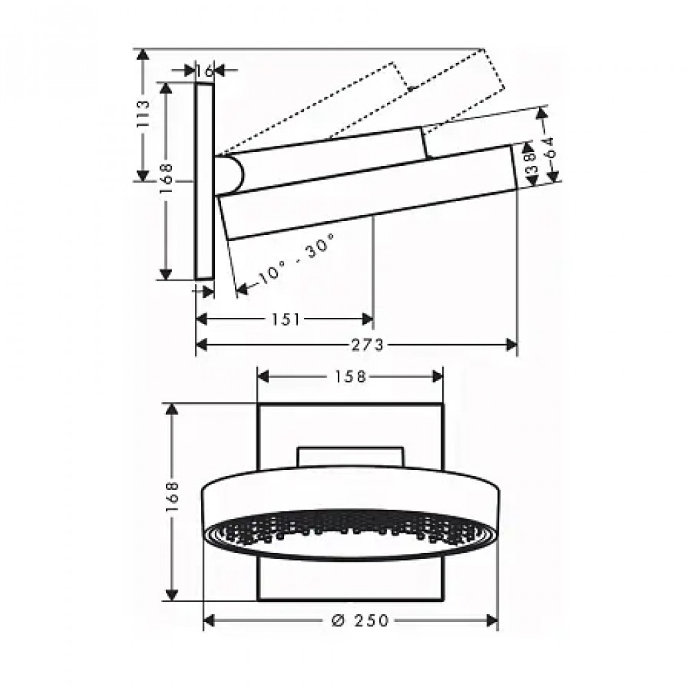 26226700 Rainfinity Верхний душ 250 1jet с настенным креплением, матовый белый