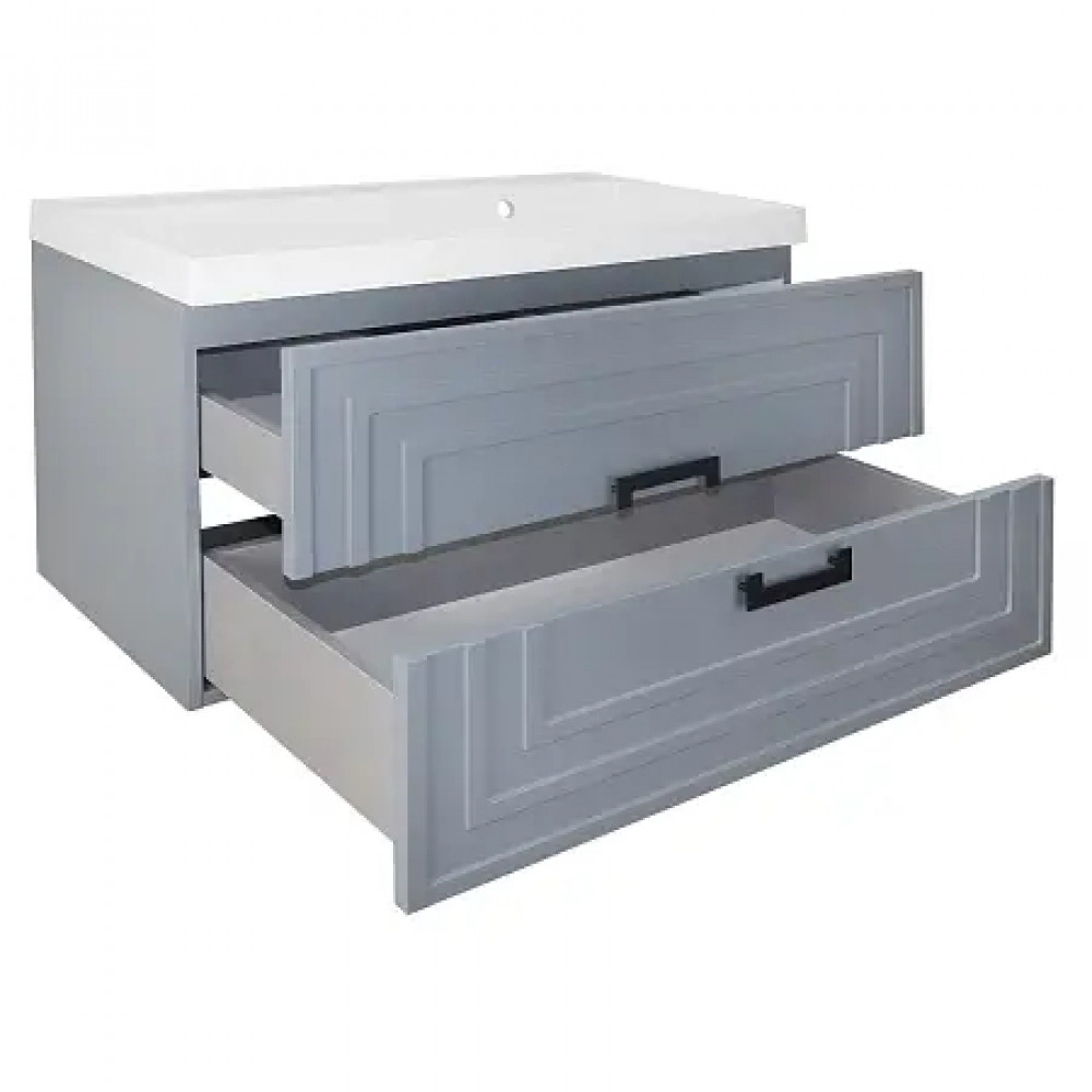 Комплект Тумба ARMARIO 90/2 подвесная МАТОВЫЙ СЕРЫЙ с раковиной CLASSIK 90