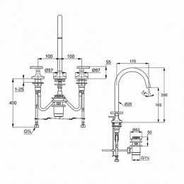 KLUDI NOVA FONTE смес. для умыв. на 3 от. DECO