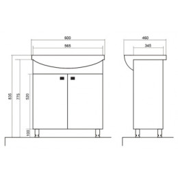 Комплект Тумба София 60 с раковиной Basic 60 (Турция)(600х820х460) (2 места)