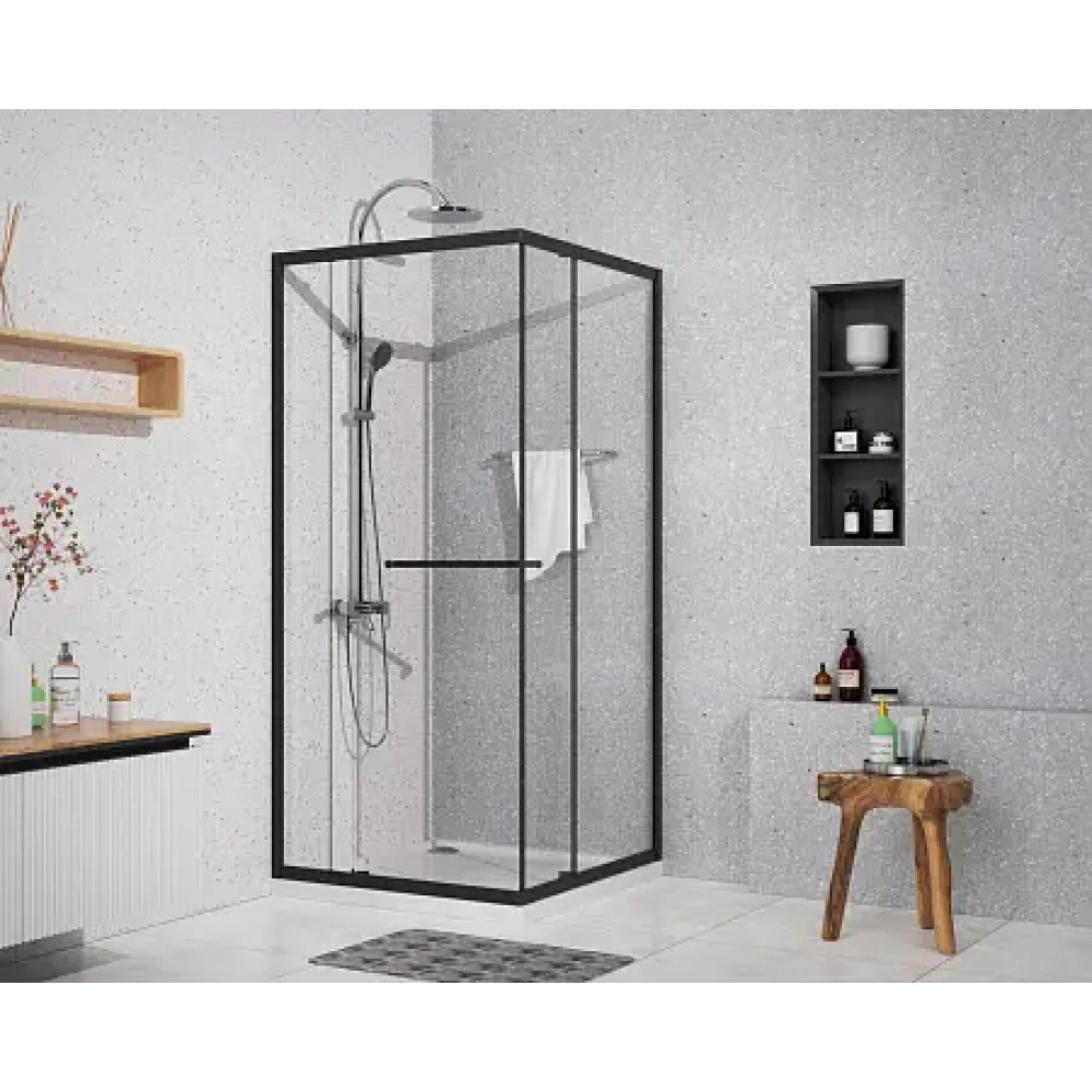 AZ-L47-100-MB-CL Душевое ограждение MONAKO SQS-100х100х195-MB-CL, прозрачное стекло 6 мм, профиль матовый черный