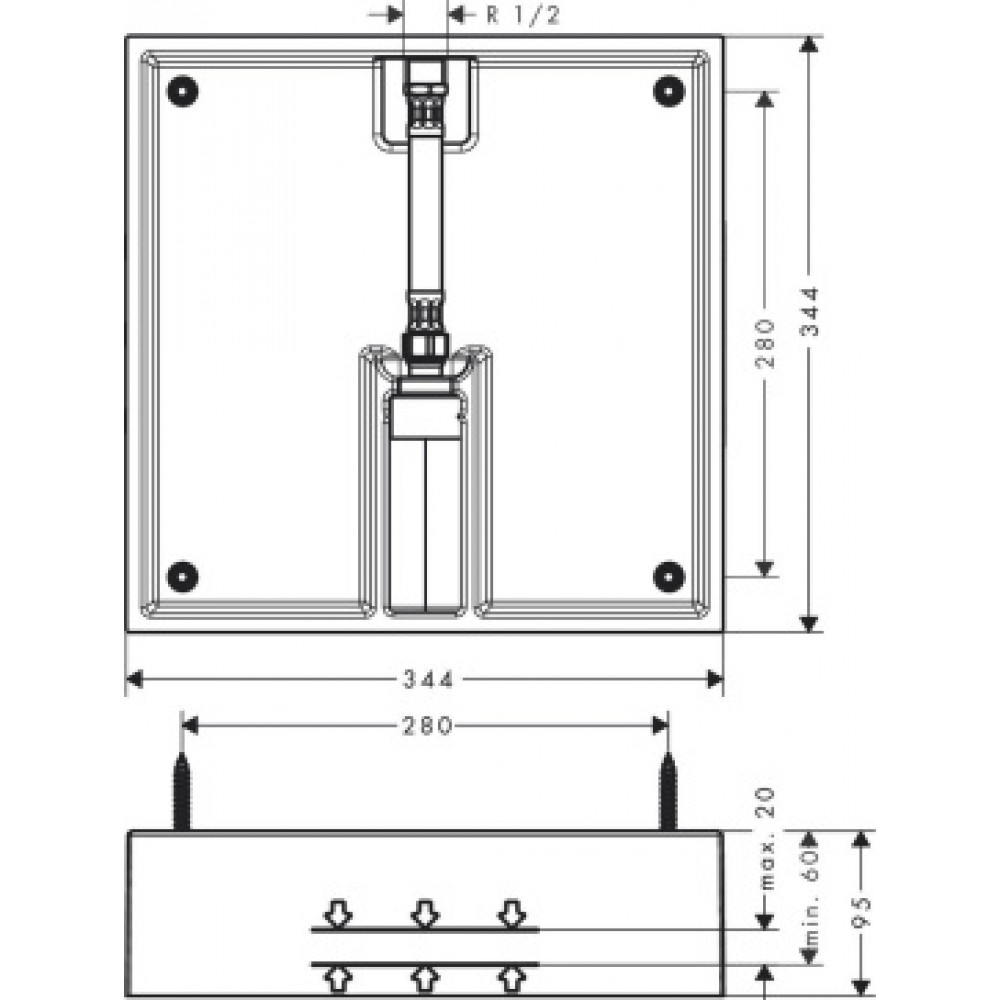 26254180 Скрытая часть для Raindance E Air 1jet, 400 x 400 мм