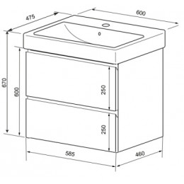 Комплект Тумба Мила 60 (600*670*475) подвесная с раковиной Monte 60
