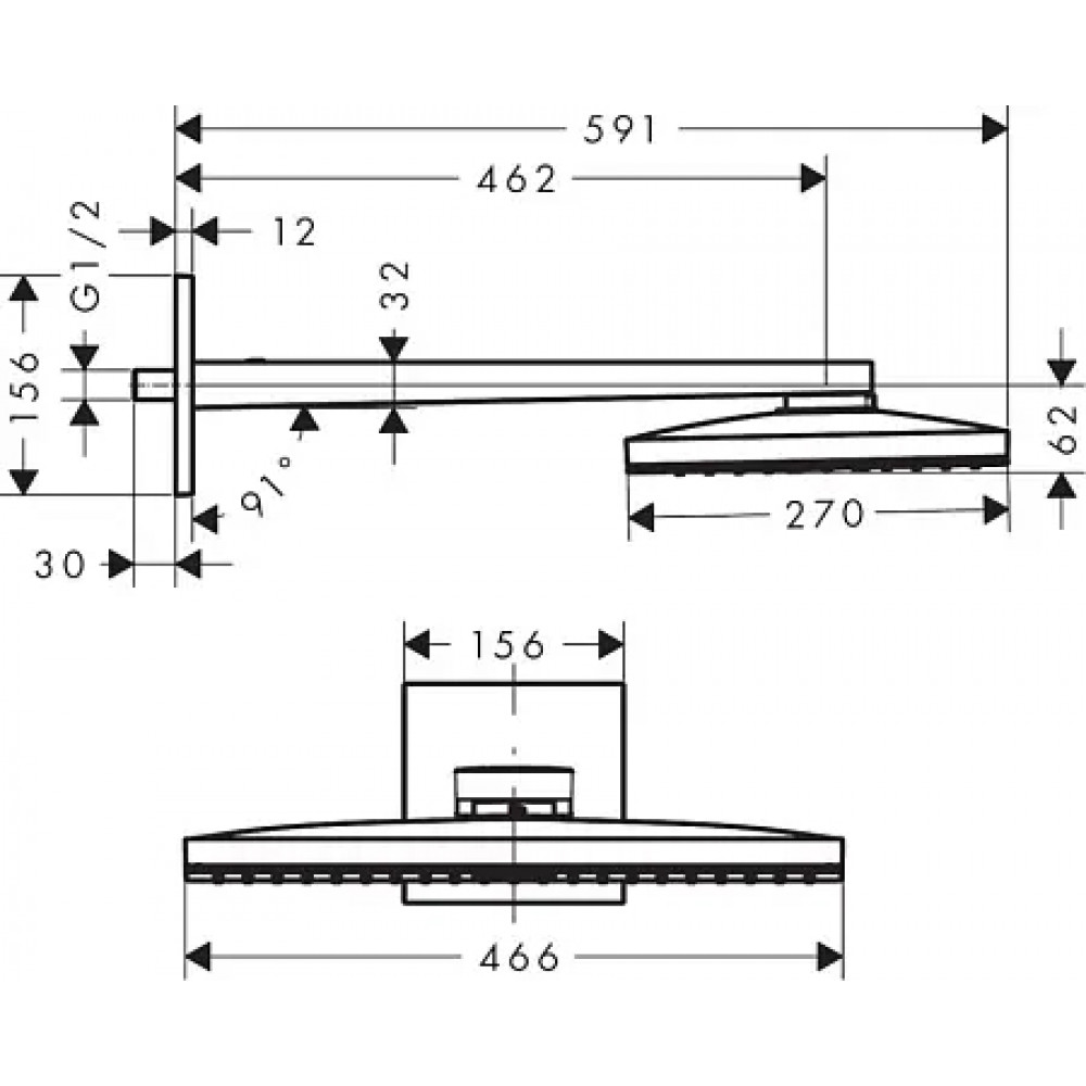 24003600 Rainmaker Select Верхний душ 460 1jet с держателем, черный/хром