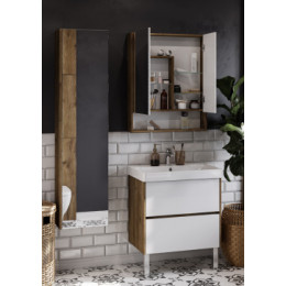 Сканди 70 зеркало-шкаф Белый/Дуб Рустикальный