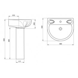 Умывальник Лотос бел. 580* 500 ( пьед. Вест)
