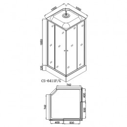Душевая кабина CS-6411F, 100*100*215 низкая, белая, квадратная, стекло 4мм, поддон 13 см (4 места)